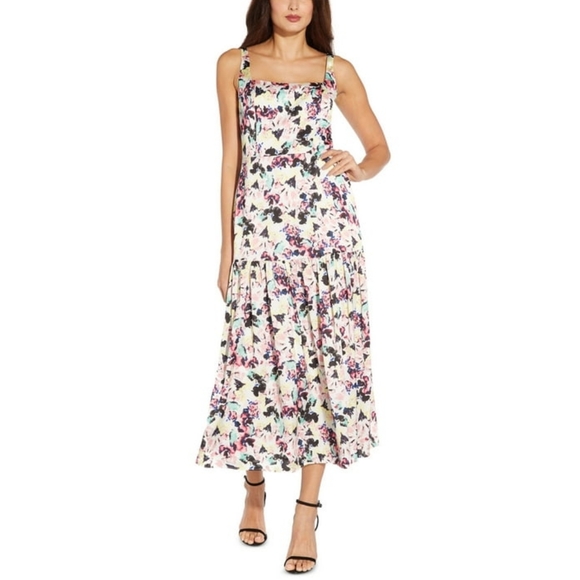 Aiden Mattox Women's NWT Satin Pleated Floral Sleeveless Midi Dress Size 2 - Picture 5 of 16
